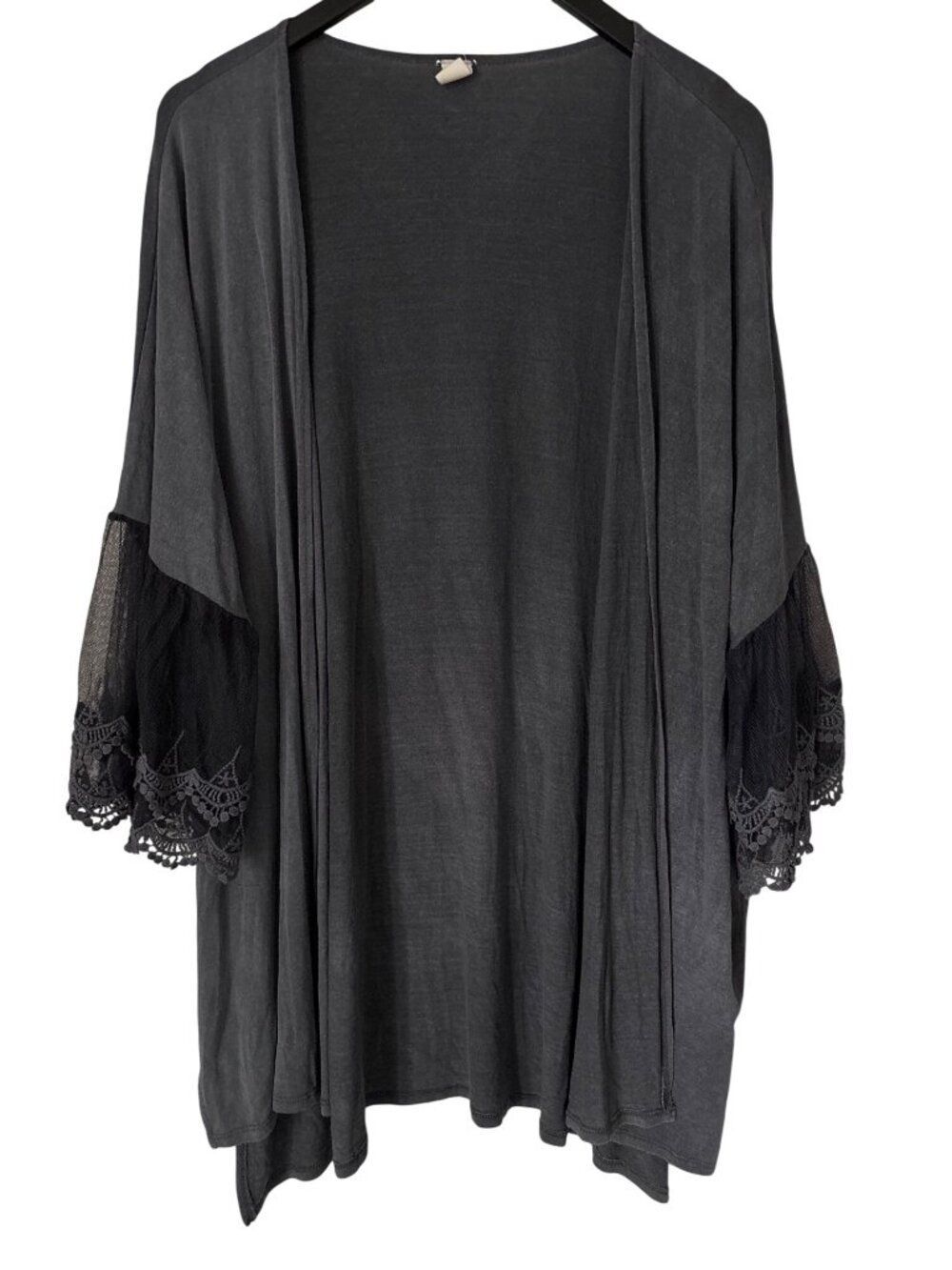 7th Ray Kimono Cardigan Large Open Front Lace Sleeves Dark Gray Cover Light Boho